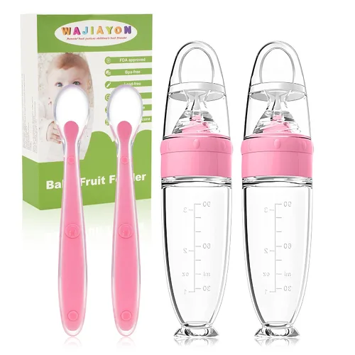 Vista 14 de Juego de cucharas dispensadoras de alimentos para bebés de 4 piezas de silicona - WAJIAYON, cucharas de alimentación con exprimidor de 3 oz