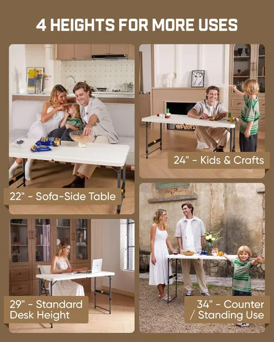Vista 4 de FanttikOutdoor Folding Table 4 Foot Quick Adjust Portable Plastic 4 Heights Granito blanco