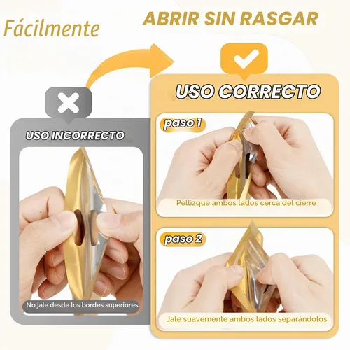 Vista 7 de ANZNKU 100 bolsas de Mylar doradas, resellables, a prueba de olores, bolsa Oro claro