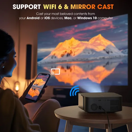 Vista 6 de [Más de 386 aplicaciones integradas] Proyector inteligente DBPOWER E2 con WiFi y Bluetooth, mini proyector nativo 1080P compatible con Netflix Gris