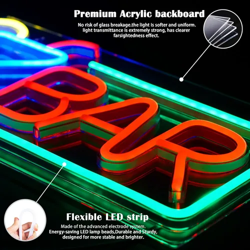 Vista 4 de Letreros de neón de barra de acrílico de alta calidad, luces de neón para decoración de pared, alimentadas por USB, con interruptor para el hogar