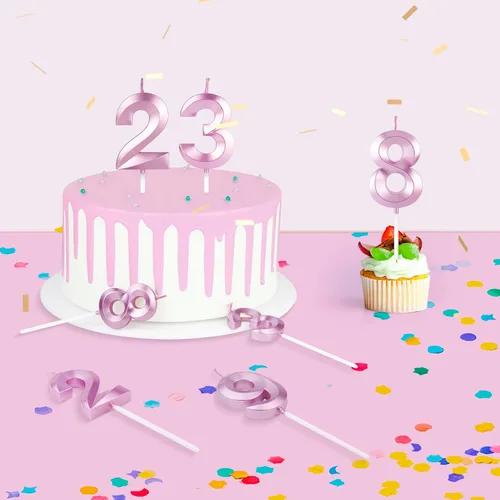 Vista 5 de BEAN LIEVE Velas numéricas de cumpleaños – Velas numéricas para pastel de cumpleaños número 0 1 2 3 4 5 6 7 8 9 utilizado para decoración de Oro rosa