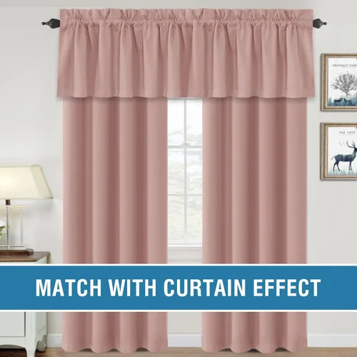 Vista 3 de H.VERSAILTEX Cenefas de cortina 100% opacas para ventanas, 2 paneles con aislamiento térmico, bolsillo para barra, pequeña cenefa corta para cocina