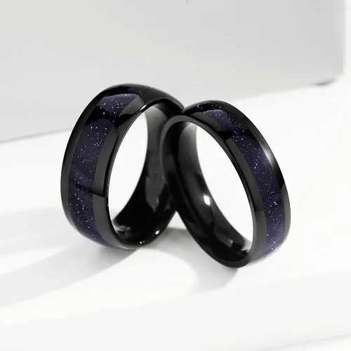 Vista 2 de Anillos de promesa personalizados para parejas, anillos a juego con piedra arenisca azul vid y negro para parejas, juego de anillos de compromiso