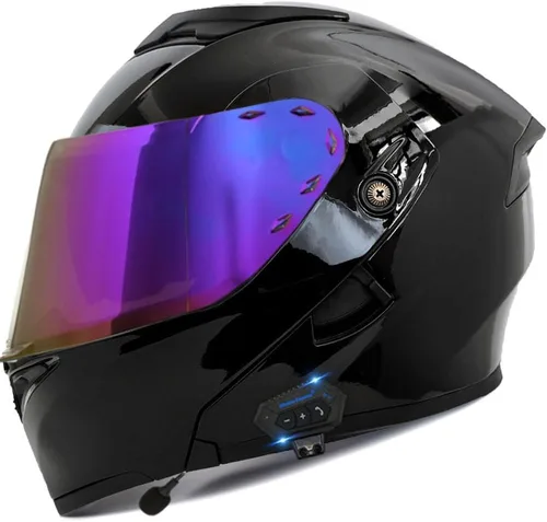 Vista 37 de Casco modular Bluetooth para motocicleta, aprobado por DOT, abatible, de cara completa, integrado, antivaho, doble visera, casco para motocicleta