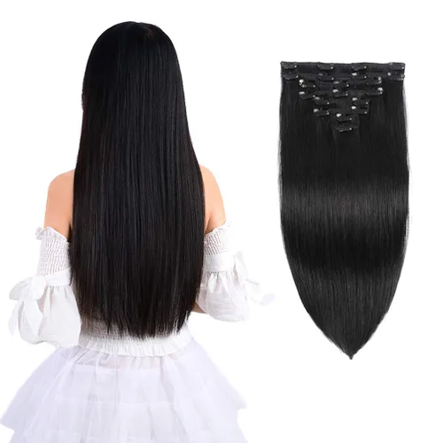 Vista 13 de Extensiones de cabello humano real con pinzas, 12 pulgadas, 2.89 oz, 8 piezas de extensiones de cabello Remy para mujer, color marrón medio