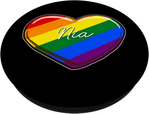 Vista 2 de Corazón del orgullo LGBT - Primer nombre "Nia" Rainbow Hearts Love PopSockets intercambiables PopGrip