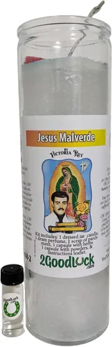 Vista 3 de Kit Vela Vestida Jesús Malverde - Kit Veladora Jesús Malverde
