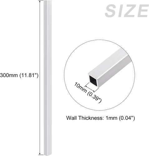 Vista 2 de METALLIXITY Tubo cuadrado de aluminio (0.394 in x 0.394 in x 0.039 in x 11.811 in) 6 piezas, tubo de aluminio 6063 - para muebles del hogar