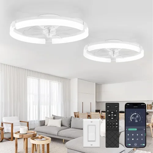 Vista 18 de LEDIARY Ventiladores de techo de bajo perfil de 19.7 pulgadas con luces y control remoto, 6 velocidades, 3 CCT, reversible, regulable, ventilador