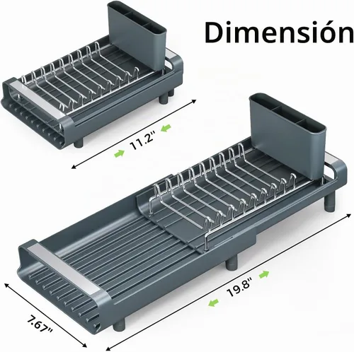 Vista 9 de [Usado] TOOLF Escurridor de platos pequeño, mini escurridor compacto expandible, escurridor de platos delgado y extensible de acero inoxidable