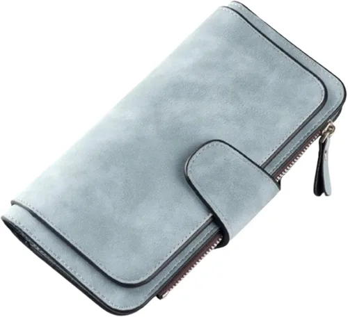 Vista 23 de Carteras de cuero para mujer con bloqueo RFID, billetera delgada, plegable, tarjetero con cremallera, bolsillo para monedas, ventana