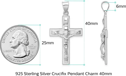 Vista 5 de Colgante de cruz latina INRI de plata de ley 925 maciza, 1.575in x 0.787in, regalos de joyería para mujeres, esposa, mamá, regalos para hombres