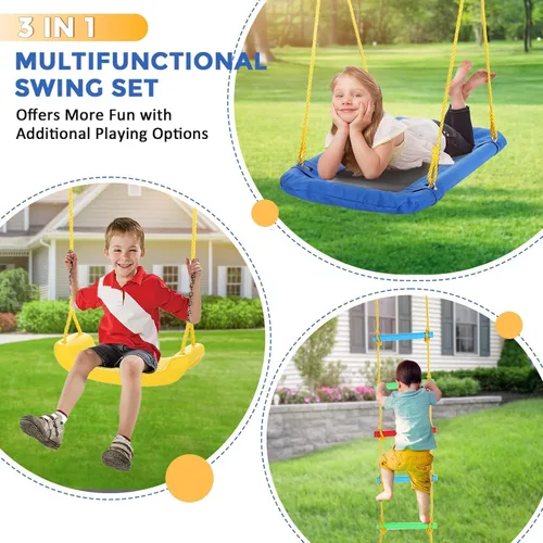 Vista 2 de Juegos de columpios para patio trasero de 550 libras – 3 en 1 multifunción para niños, juego de columpios para exteriores de servicio pesado, marco