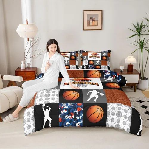 Vista 105 de Juego de ropa de cama de baloncesto para niños y adolescentes, juego de edredón deportivo para niños, tamaño matrimonial, suave, ligero, decoración
