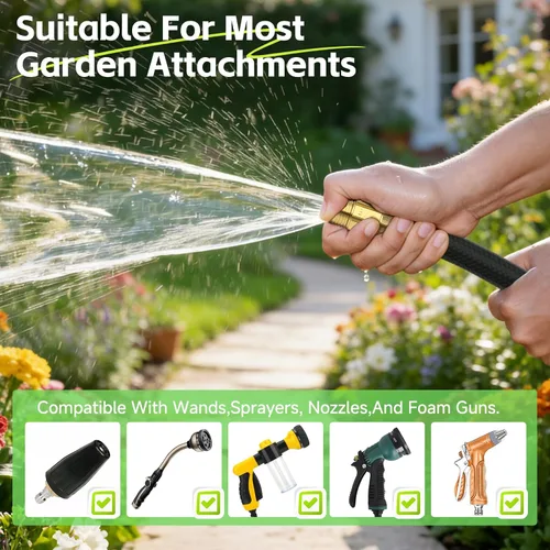 Vista 7 de Manguera de jardín de 25 pies – Manguera de agua ligera y flexible, tela a prueba de fugas y no expandible con válvula de cierre para jardín, riego