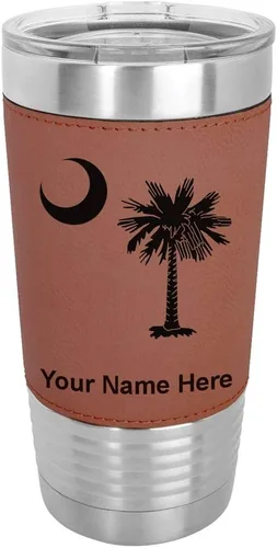 Vista 14 de LaserGram 20oz Vacuum Insulated Tumbler Mug, Flag of South Carolina, Personalized Engraving Included (Faux Leather, Baseball Style)