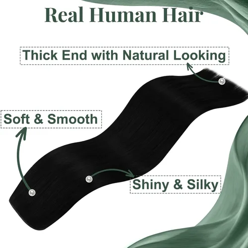 Vista 8 de Ugeat Extensiones de cabello humano de trama de mariposa, color negro, 16