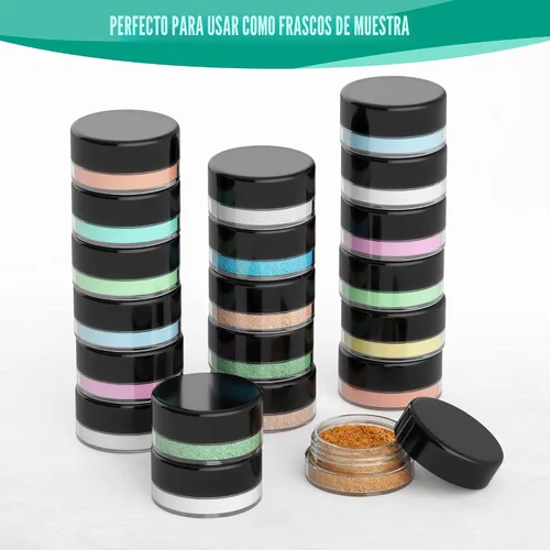 Vista 3 de Frasco de 0.10 onzas líquidas Houseables, 50 unidades, sin bisfenol A, recipientes vacíos de plástico para muestras de cosméticos, tarro redondo