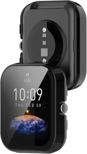 Vista 2 de Paquete de 2 protectores de pantalla compatibles con Amazfit Bip 3/Bip 3 Pro, carcasa protectora de policarbonato duro antiarañazos, bisel a prueba
