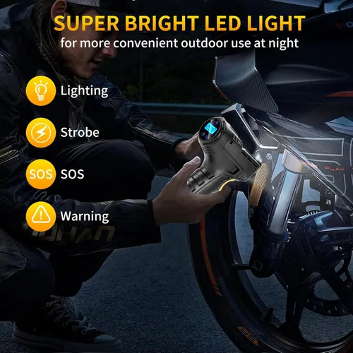 Vista 5 de Inflador digital de neumáticos con linterna LED, compresor de aire portátil de 150 PSI para neumáticos de automóvil, bomba automática de 12 V