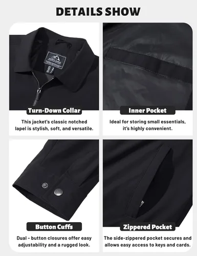 Vista 6 de TACVASEN Chaqueta Cortavientos Ligera para Hombre con Cremallera Completa Cuello Plegable Chaquetas Abrigo Casual Ligero con Bolsillos con Cremallera