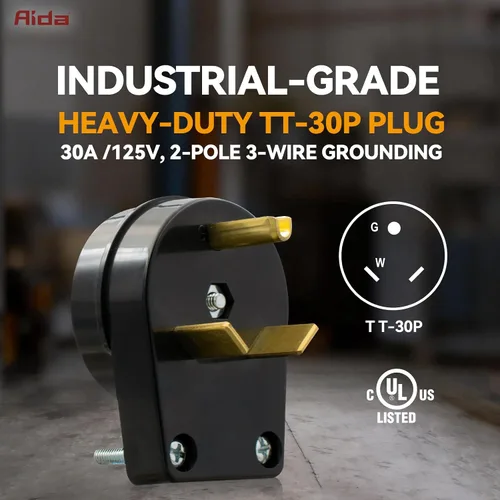 Vista 4 de AIDA Enchufe de repuesto para autocaravana de 30 amperios y 125 V, enchufe de ángulo resistente NEMA TT-30P, grado industrial autoconectado a tierra