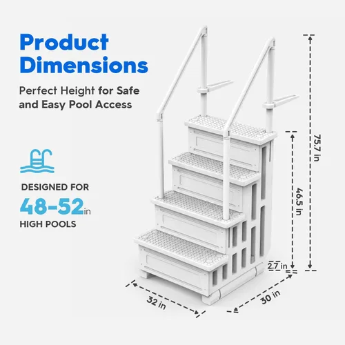 Vista 5 de XtremepowerUS Escalera de piscina sobre el suelo y sistema de 4 escalones con pasamanos, escalera de entrada resistente para acceso de terraza a