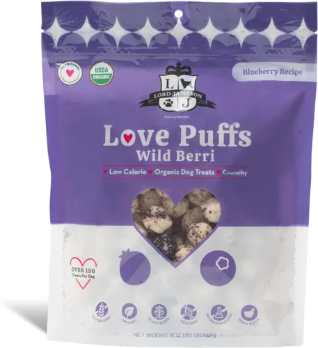 Vista 8 de Lord Jameson Cheddar Charm Colección Love Puffs ligeros y crujientes Golosinas orgánicas para perros, receta de queso, sin gluten, sin