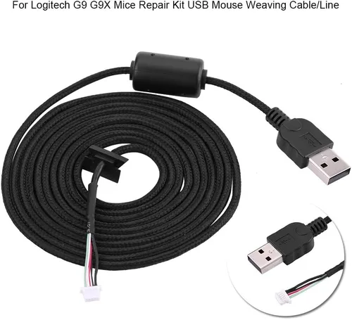 Vista 2 de Cable USB para ratón, línea de extensión de ratón USB de 6.6 ft, accesorio de reparación de cable de repuesto para mouse Logitech G9G9X, color negro