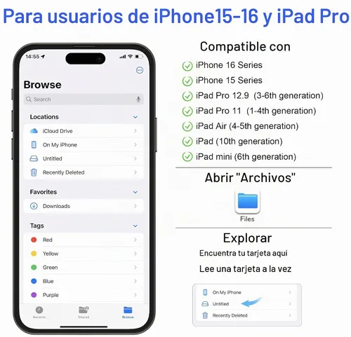 Vista 7 de Lector de tarjetas SD, 4 en 1 USB C a SD/TF/CF/MS lector de tarjetas con adaptador USB a USB C, lector de tarjetas de memoria para iPhone 17/16/15