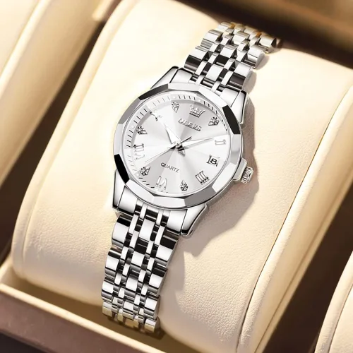 Vista 11 de OLEVS Reloj de mujer con diamantes de moda, analógico, de cuarzo, de acero inoxidable, para mujer, pequeño, para fecha, impermeable, luminoso