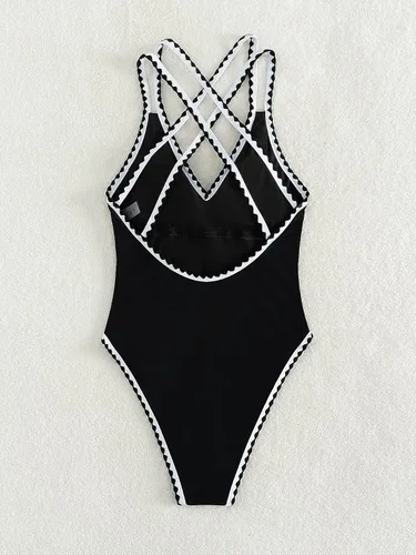 Vista 5 de Floerns Traje de baño de una pieza para mujer con punto entrecruzado