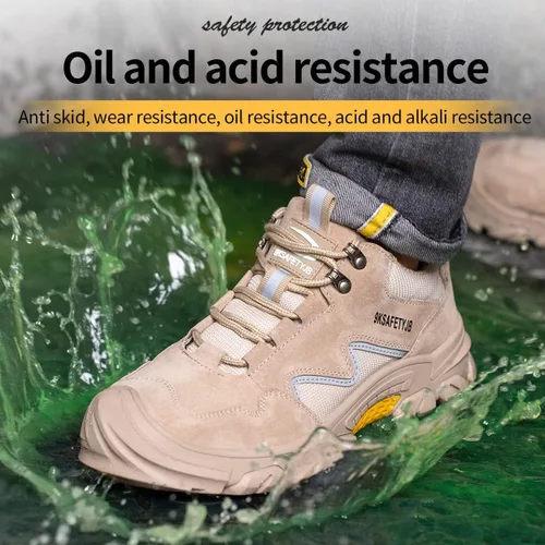 Vista 4 de Zapatos con punta de acero para hombre, zapatos de trabajo con puntera de seguridad, zapatos ligeros de punta compuesta para hombres, zapatos