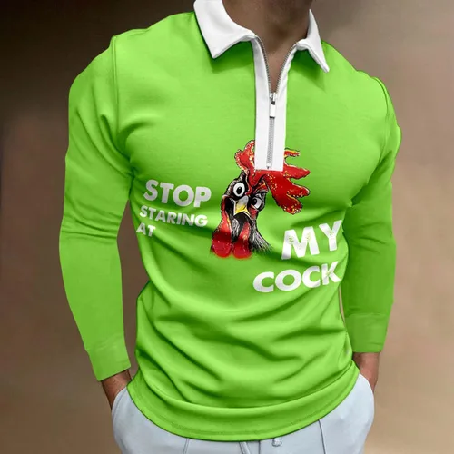 Vista 2 de WalGRHFR Blusa de manga larga con estampado de pollos y cremallera para hombre