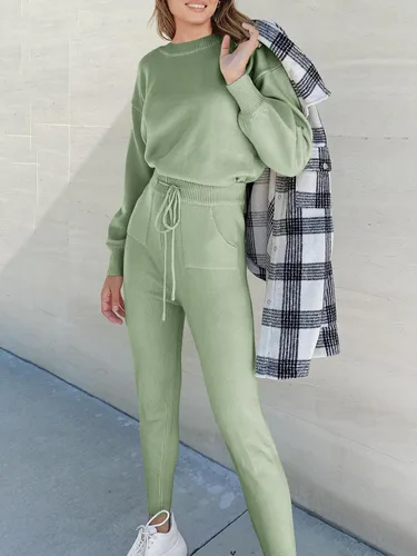 Vista 3 de ANRABESS - Conjunto de dos piezas para mujer, conjunto de suéter de manga larga sin botones y pantalones con cordón