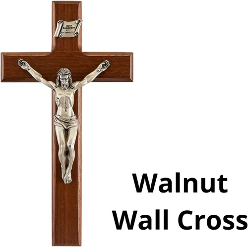 Vista 2 de Crucifijo de madera de nogal de Turín con peltre Christ Corpus, 8 pulgadas