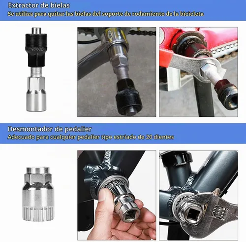 Vista 4 de Kit de herramientas para bicicleta, 10 piezas de herramientas profesionales de reparación de bicicletas para bicicleta de montaña con extractor de 6