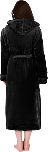 Vista 2 de NY Threads - Bata de baño de vellón con capucha para mujer, larga y afelpada