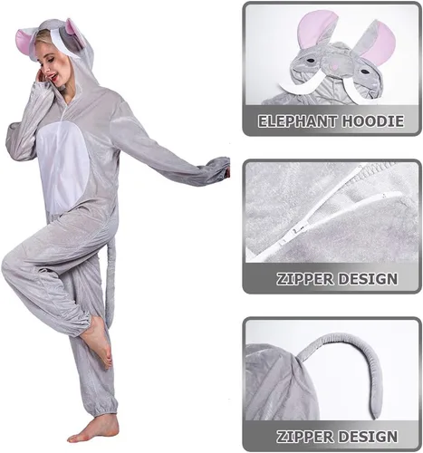 Vista 6 de Snailify Disfraz de elefante para adultos, disfraz de elefante sin género, pijama multicolor, Multi colorido