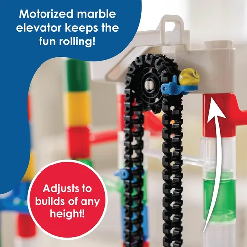 Vista 11 de MindWare Marble Run - Juego de construcción de 110 piezas con 82 piezas de pista, 15 canicas y elevador motorizado