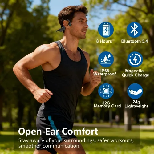 Vista 3 de Auriculares para Natación de Silicona Suave, Auriculares de Conducción Ósea Impermeables IP68, Reproductor MP3 de 32GB y Auriculares Deportivos