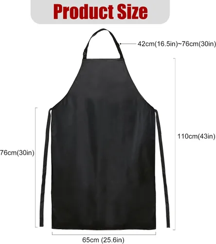 Vista 4 de kilofly Delantal impermeable de vinilo extra largo de 43 pulgadas con lazos ajustables para el cuello, 2 unidades, Negro