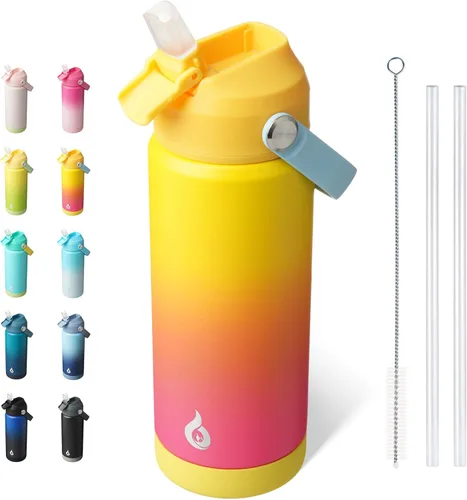 Vista 41 de BJPKPK - Botella de agua aislada con tapa de popote, 532 ml Botellas termo con boquilla suave, asa flexible y base antideslizante, libre de BPA, a