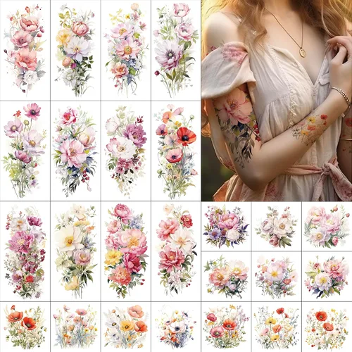 Vista 10 de Everjoy 25 hojas de calcomanías temporales de tatuajes de bestia dura, 12 hojas de tatuajes falsos de animales de acuarela de brazo grande, 13