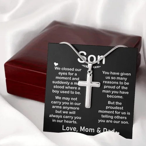Vista 8 de Regalos de joyería significativos regalo personalizado para el primer día del padre para hijo collar de cruz regalo de cumpleaños para hijo colgante