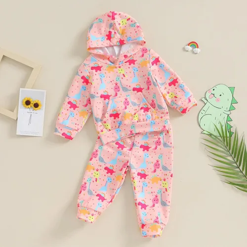 Vista 4 de Karwuiio Conjunto de 2 piezas para bebé recién nacido, sudadera con capucha y pantalones, ropa de otoño e invierno