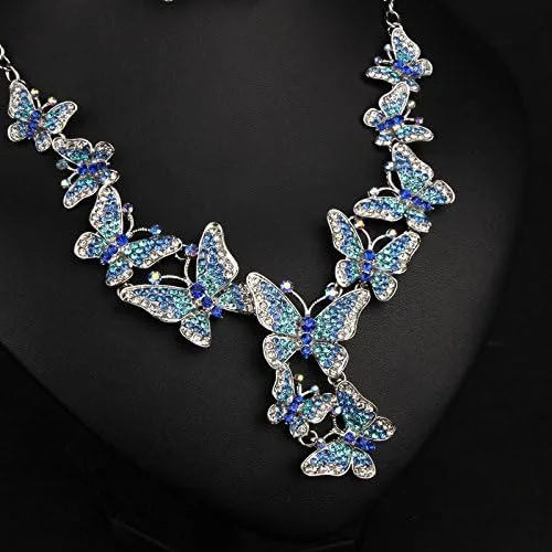 Vista 5 de Enuno - Gargantilla de cristal con diseño de mariposa, collar y pendientes para novias