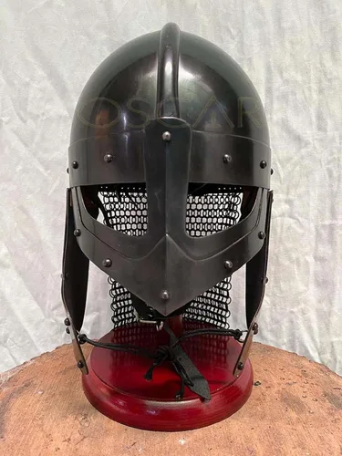 Vista 2 de Casco medieval de cuervo vikingo con cadena, para batalla