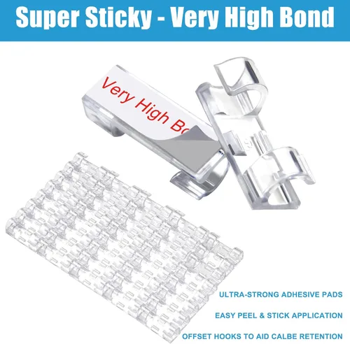 Vista 2 de 40 clips adhesivos fuertes transparentes, soportes de alambre de alta calidad para pared, organizador de cables fuerte debajo del escritorio